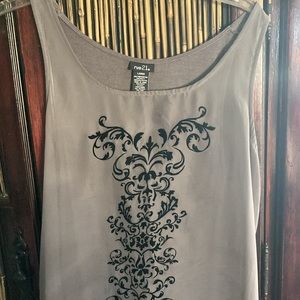 Rue 21 Gray Tunic Tank Top Black Velvet Floral Size Large extra long HiLo SOFT